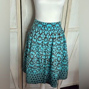 Bob Mackie Teal and Brown A-Line Skirt EUC size 8 90s Boho flowy